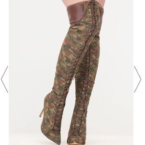 Army camo print thigh high boots